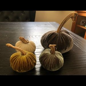 Plush velvet pumpkins with gourd stems